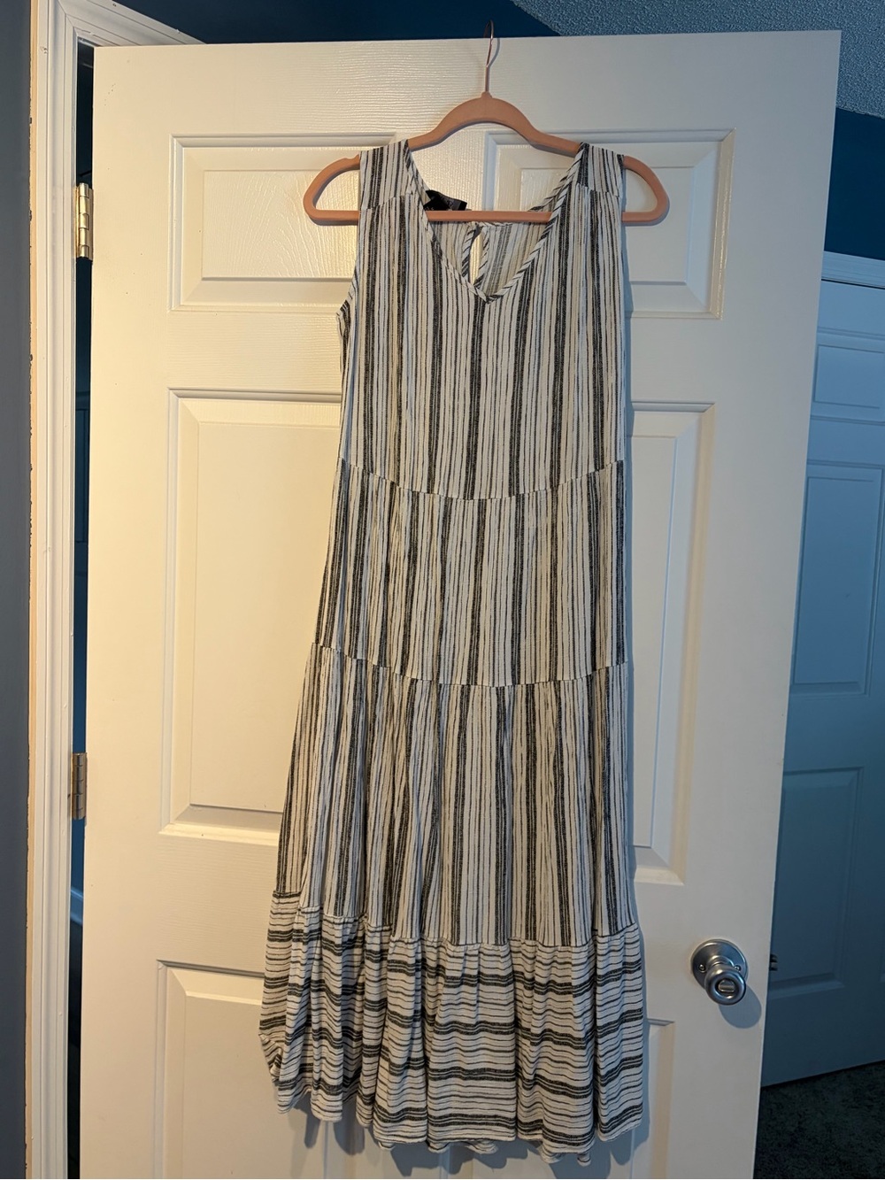 AGB Black and White Striped Tiered Maxi Dress